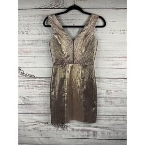 Phoebe Dress Women's 0 Gold Metallic V Neck Sheath Sleeveless Party Cocktail